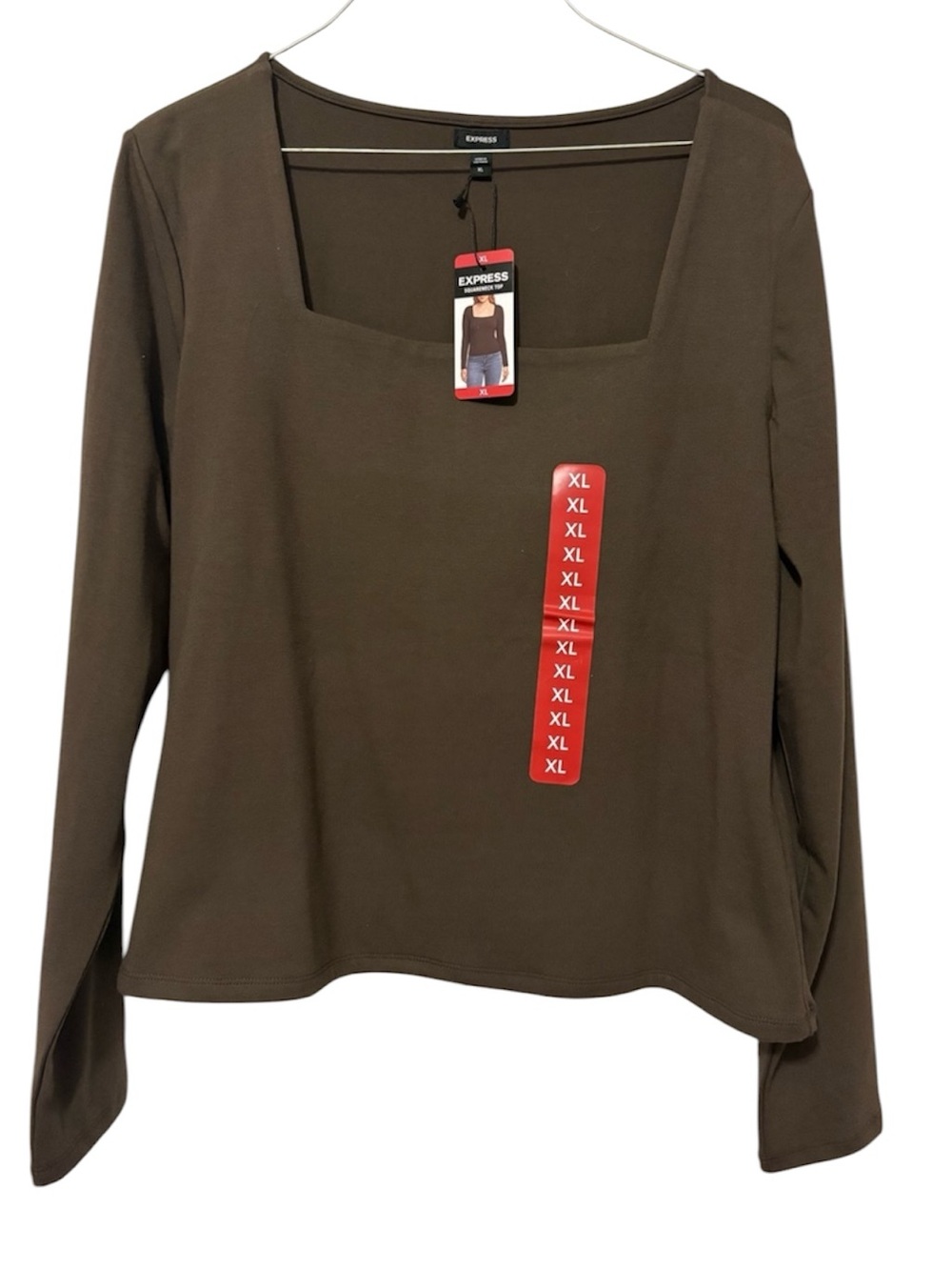 Express Women’s Brown Square-Neck Long Sleeve Top
